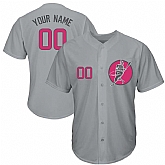 Cubs Gray Customized Pink Logo Cool Base New Design Jersey,baseball caps,new era cap wholesale,wholesale hats
